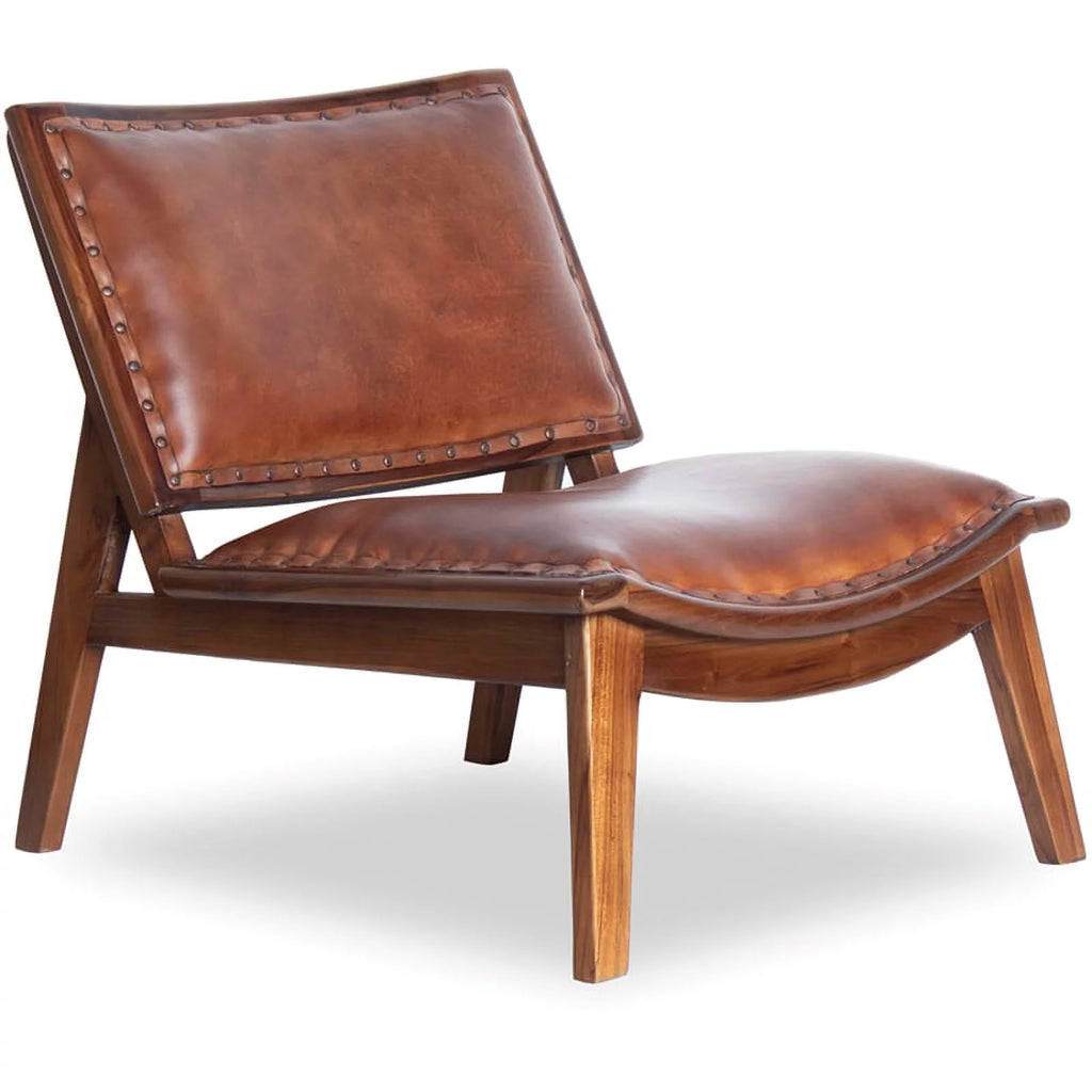 Cognac Tan Walnut Leather Accent Chair A7024