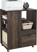 Dark Brown Wood Mobile File Cabinet with Drawer W819