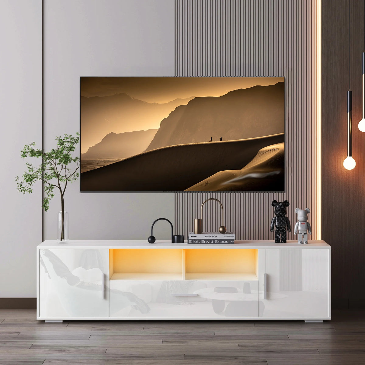 Black TV Stand with Storage Cabinet and Drawer P6258