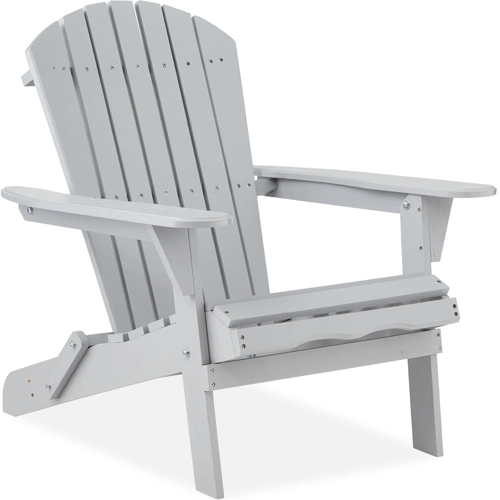 Folding Adirondack Chair Outdoor Wooden Accent Lounge Furniture 350lb Capacity Brown D94810