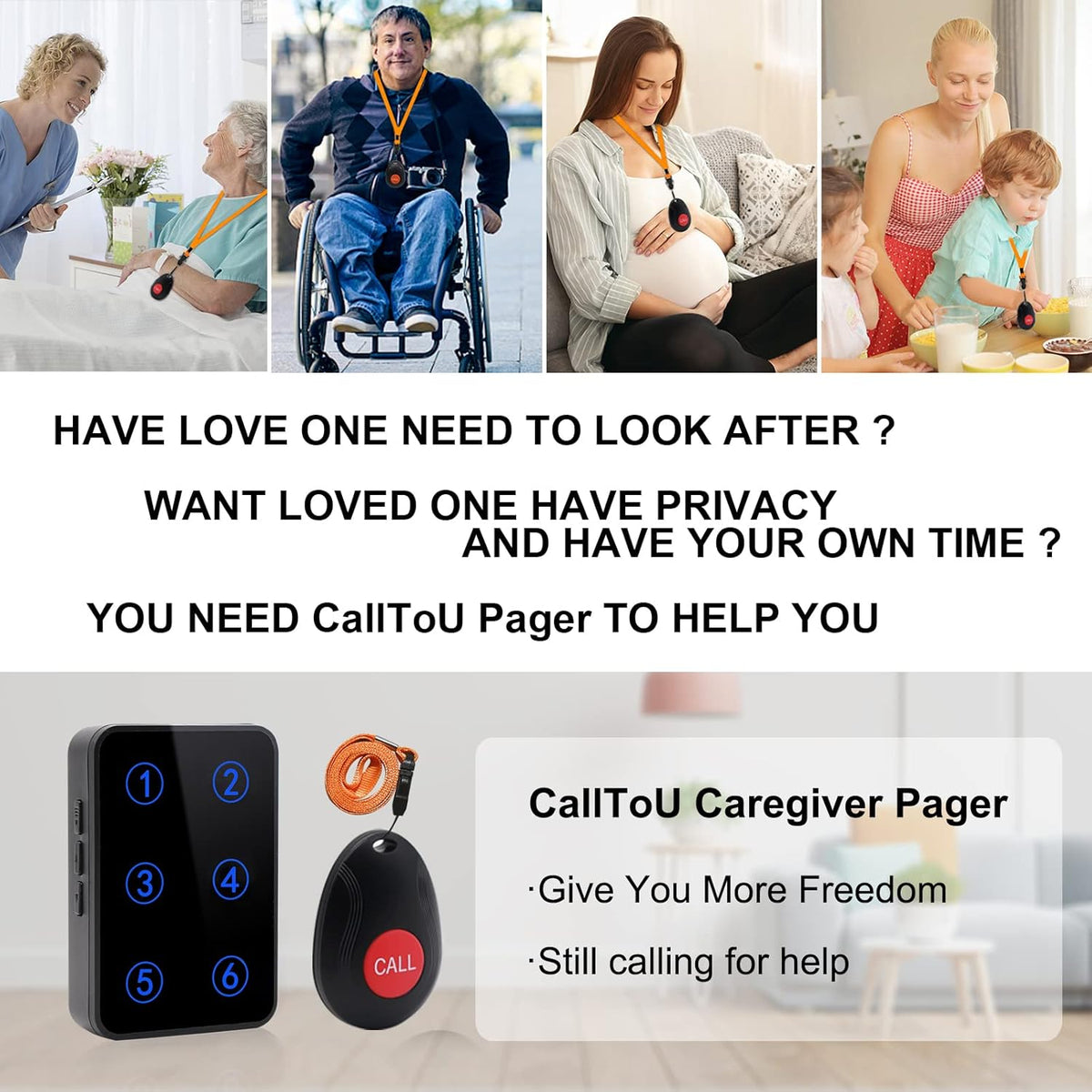 Wireless Caregiver Pager with 3 Number Display Plug-in Receiver 6 Transmitters D4335
