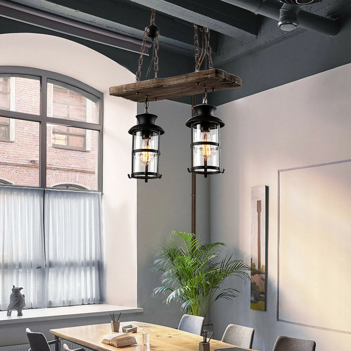 2 Heads Wood Chandelier Pendant Lamp D28472