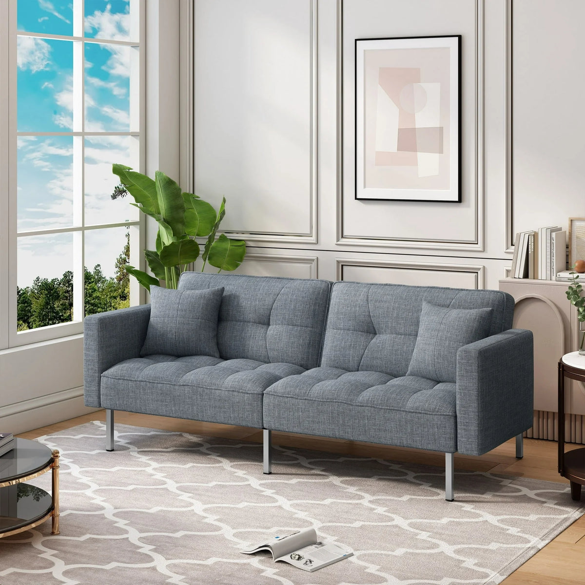 Dark Gray Linen Convertible Futon Sofa Bed B704185