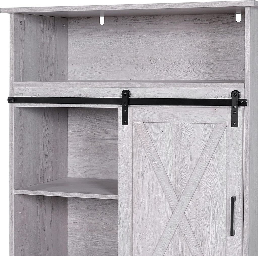 Grey Wash Wood Grain Buffet Cabinet with Sliding Barn Door S764
