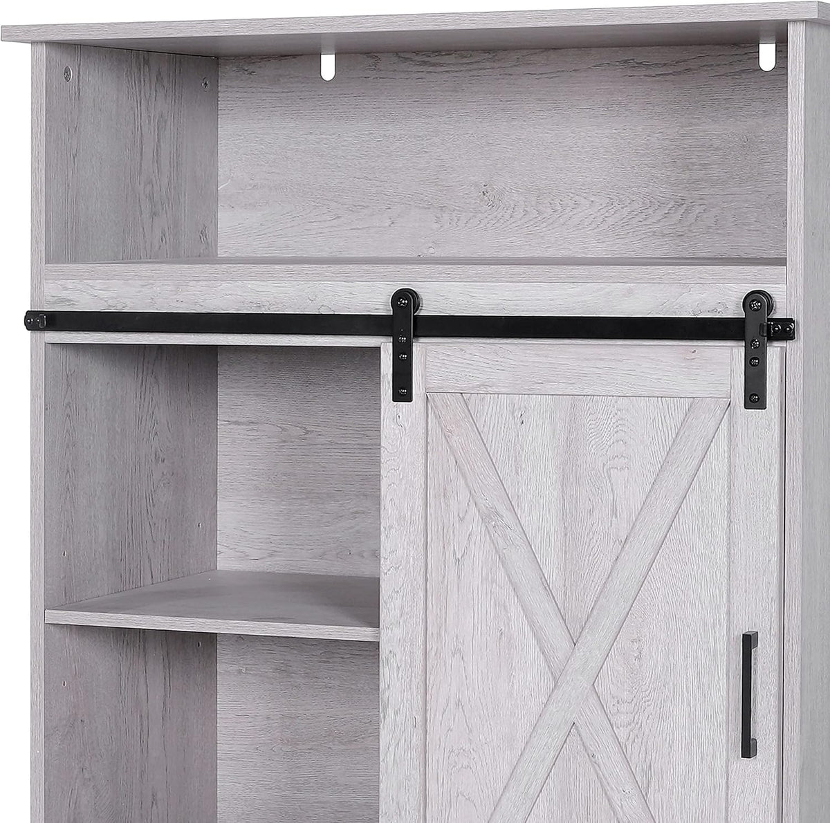Grey Wash Wood Grain Buffet Cabinet with Sliding Barn Door S764