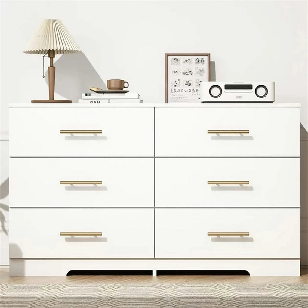 White 6 Drawer Dresser with Golden Handle J677231