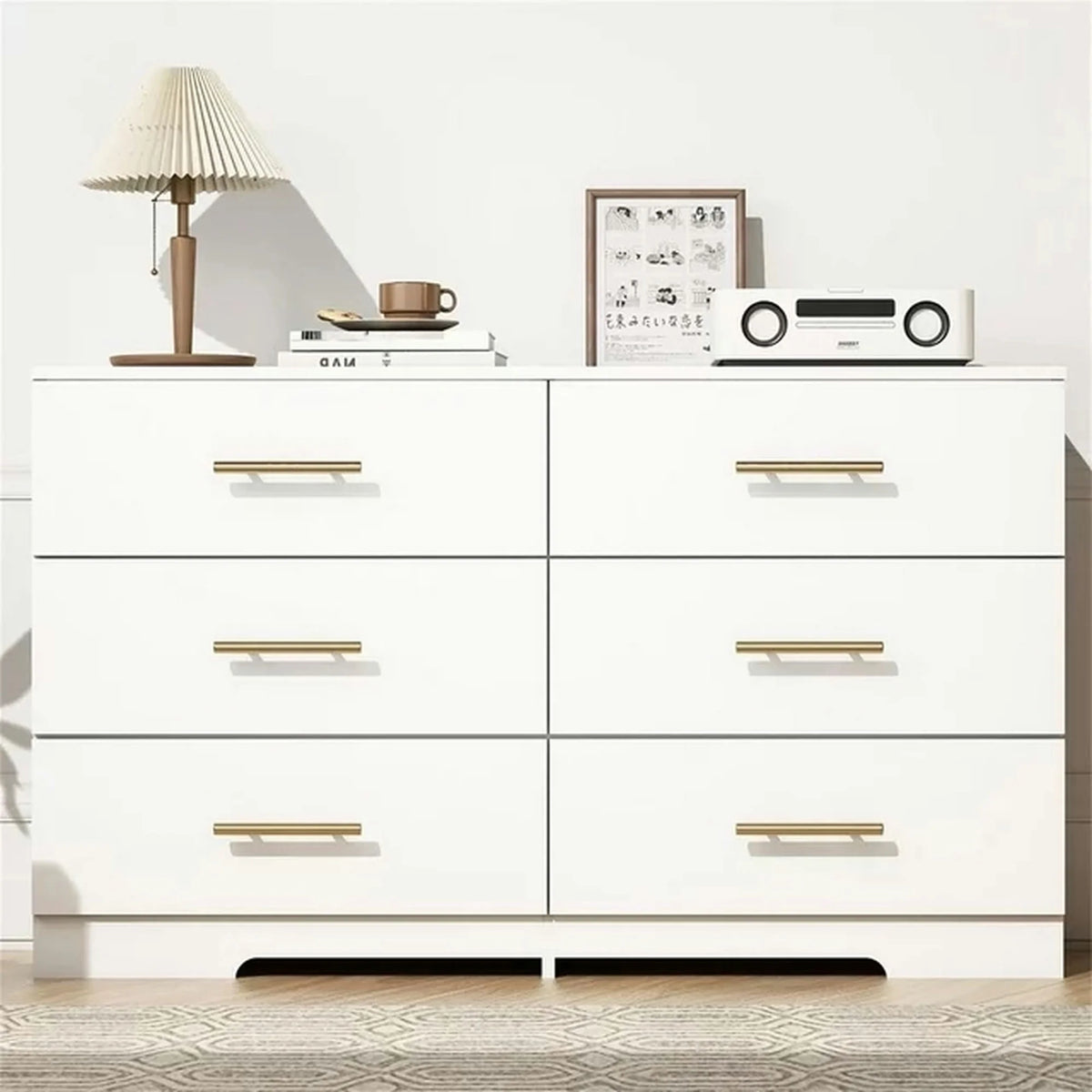 White 6 Drawer Dresser with Golden Handle J677231