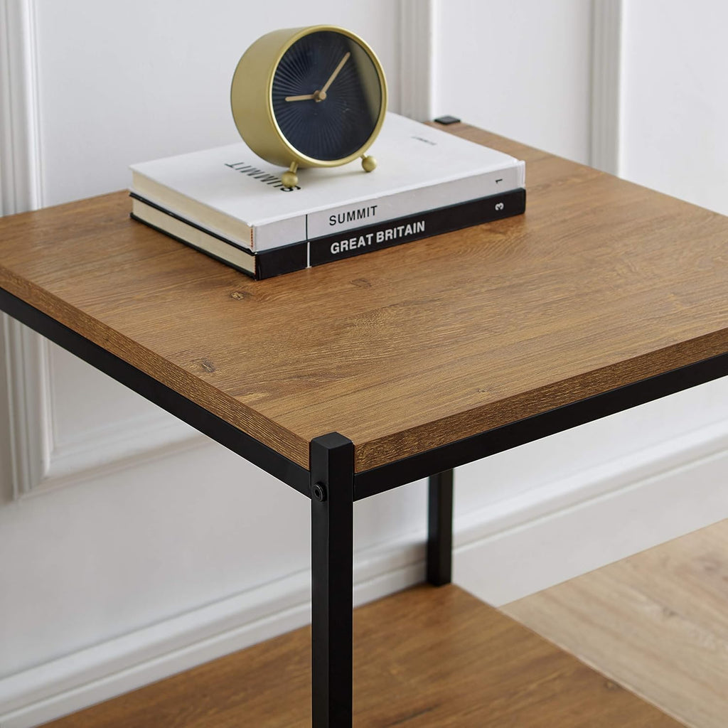 Brown Oak Wood Look Side End Table with Metal Frame C9910