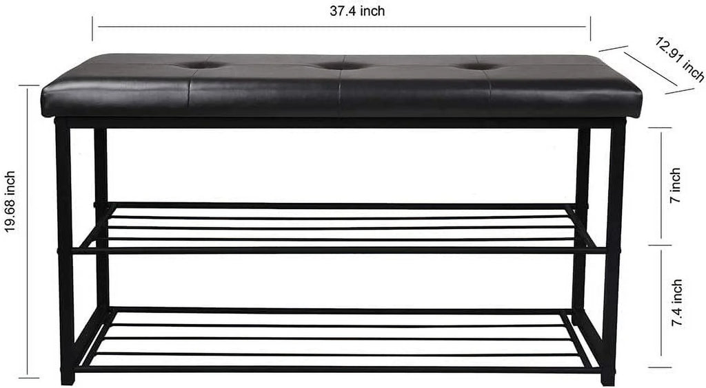 Black 3-Tier Shoe Rack Bench with Cushioned Seat D8756