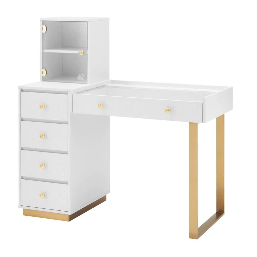 Vanity Desk with Drawers Glass Top Makeup Table Gold S90036