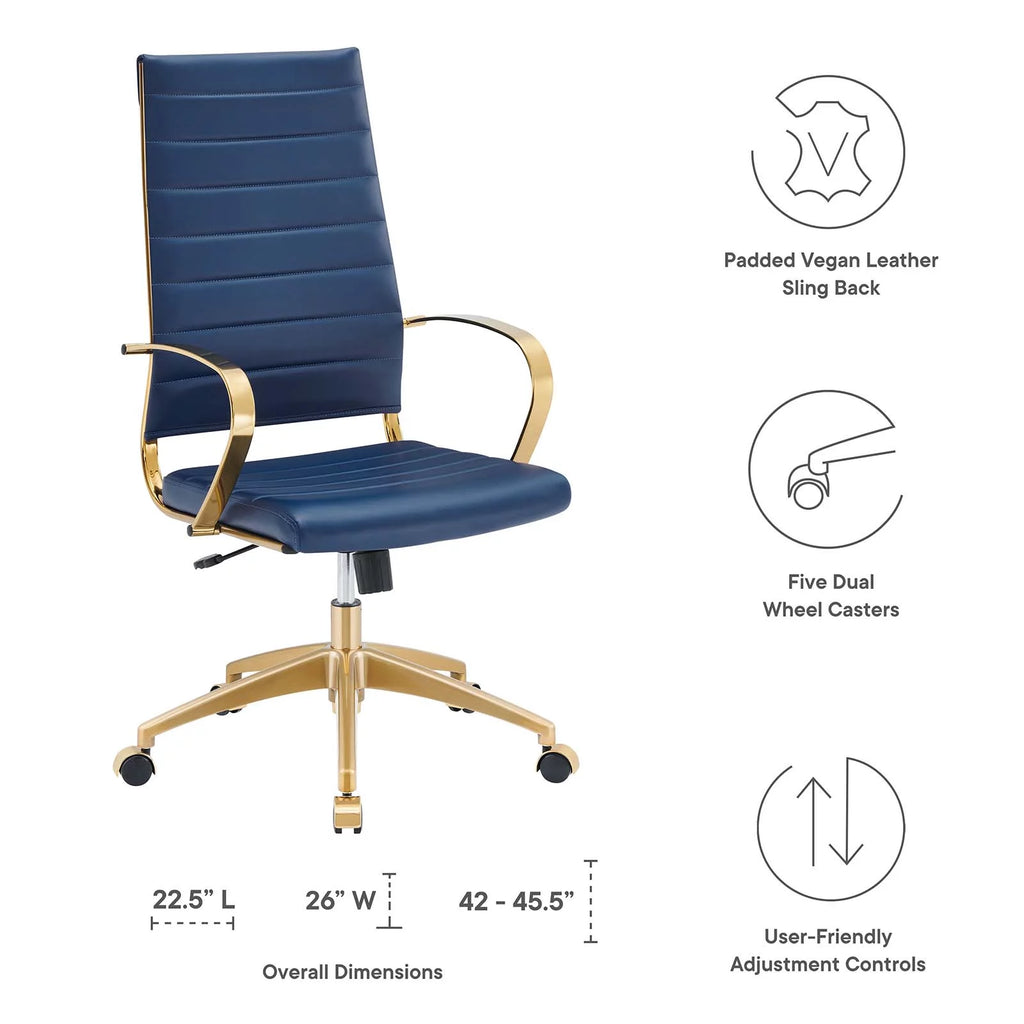 Navy Gold Faux Vinyl Leather High Back Chair I437