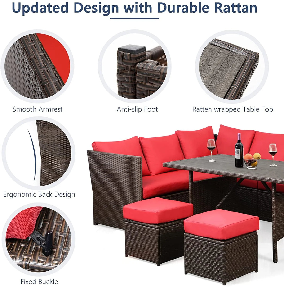 7-Piece PE Rattan Wicker Patio Conversation Set X43485