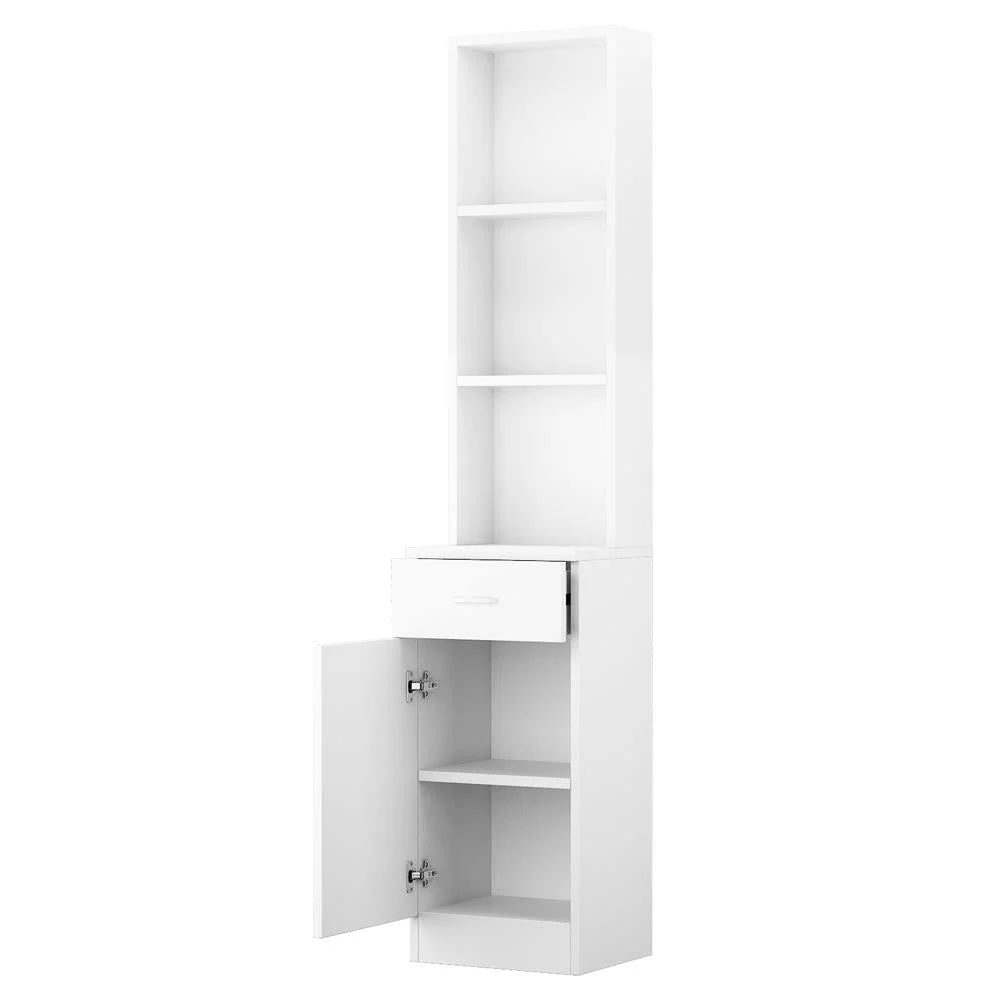 White Tall Storage Cabinet with Drawer P337525