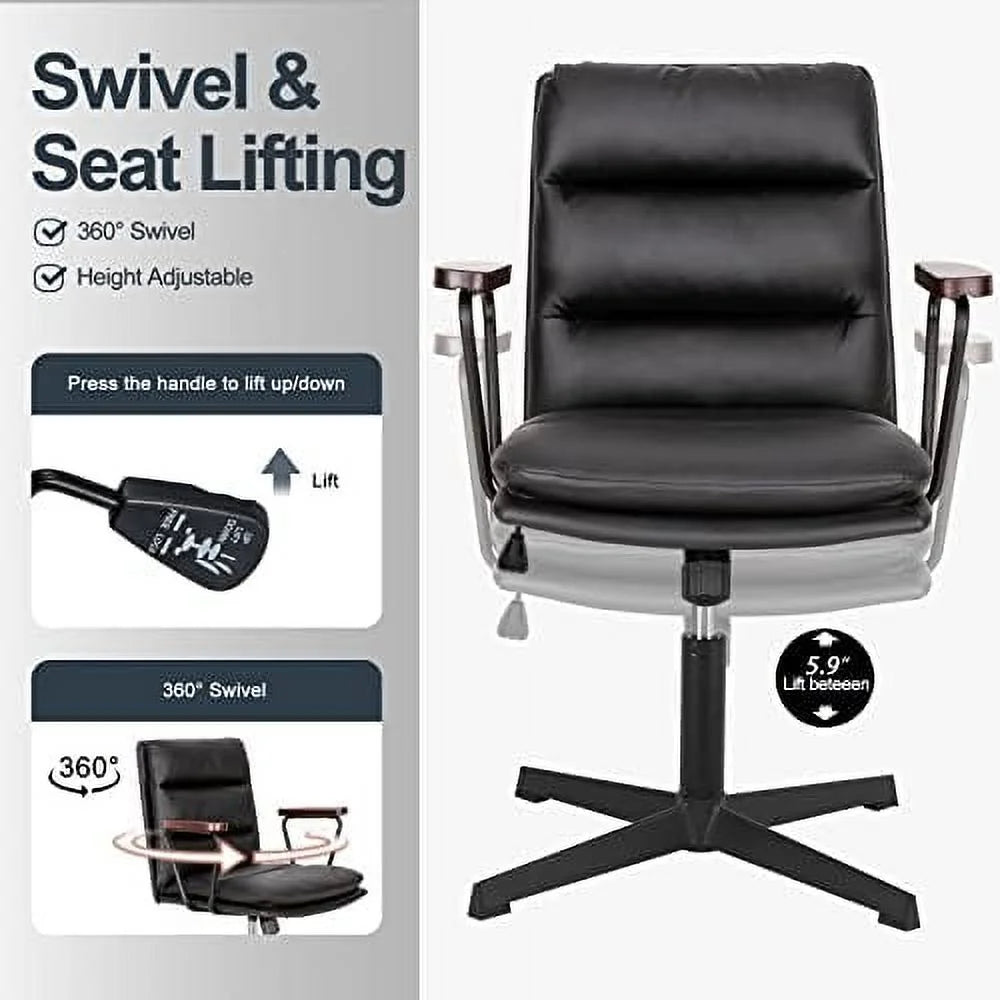 Black PU Padded Criss Cross Office Desk Chair with Wooden Armrests N41335
