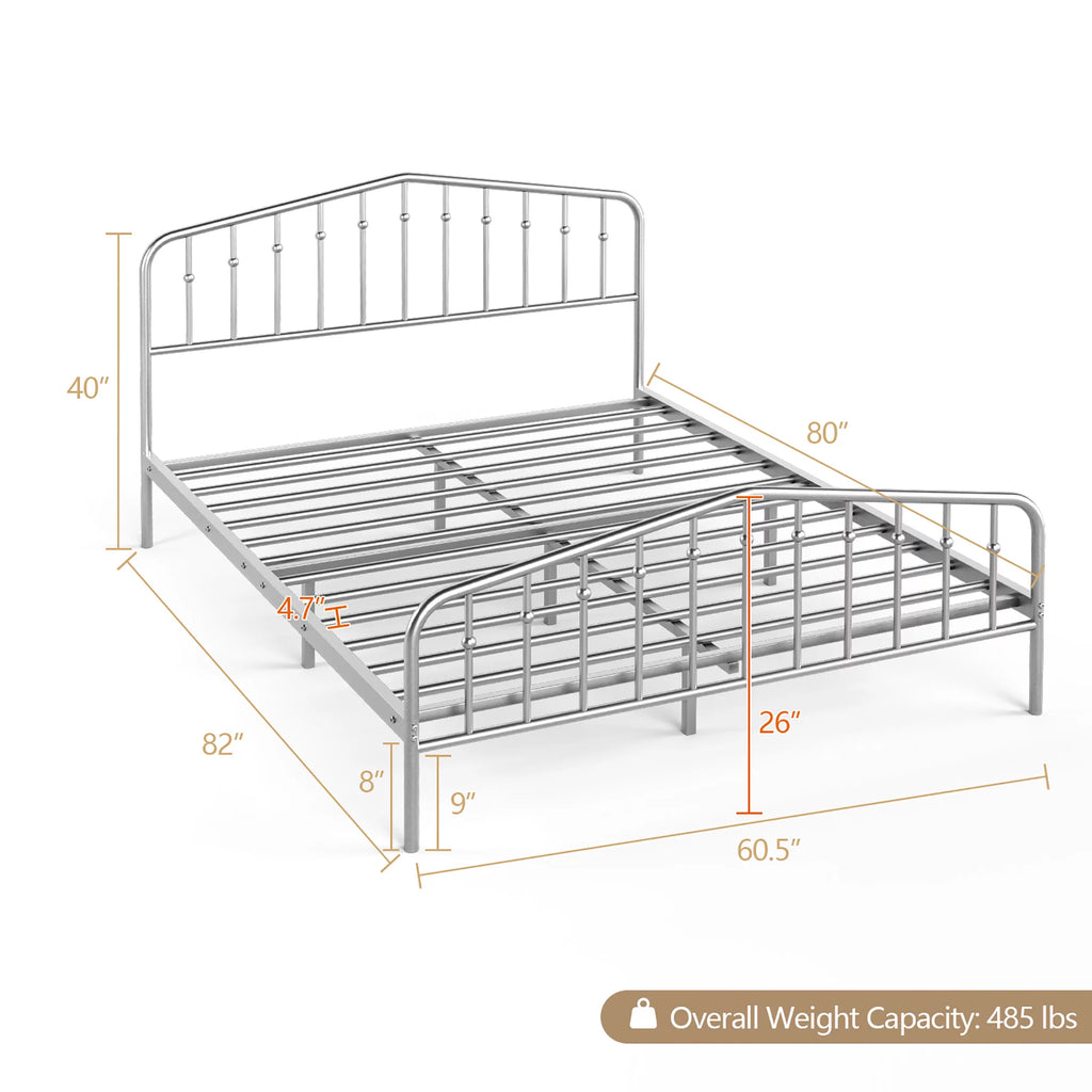 Queen Size Metal Bed Frame with Headboard and Footboard F980546