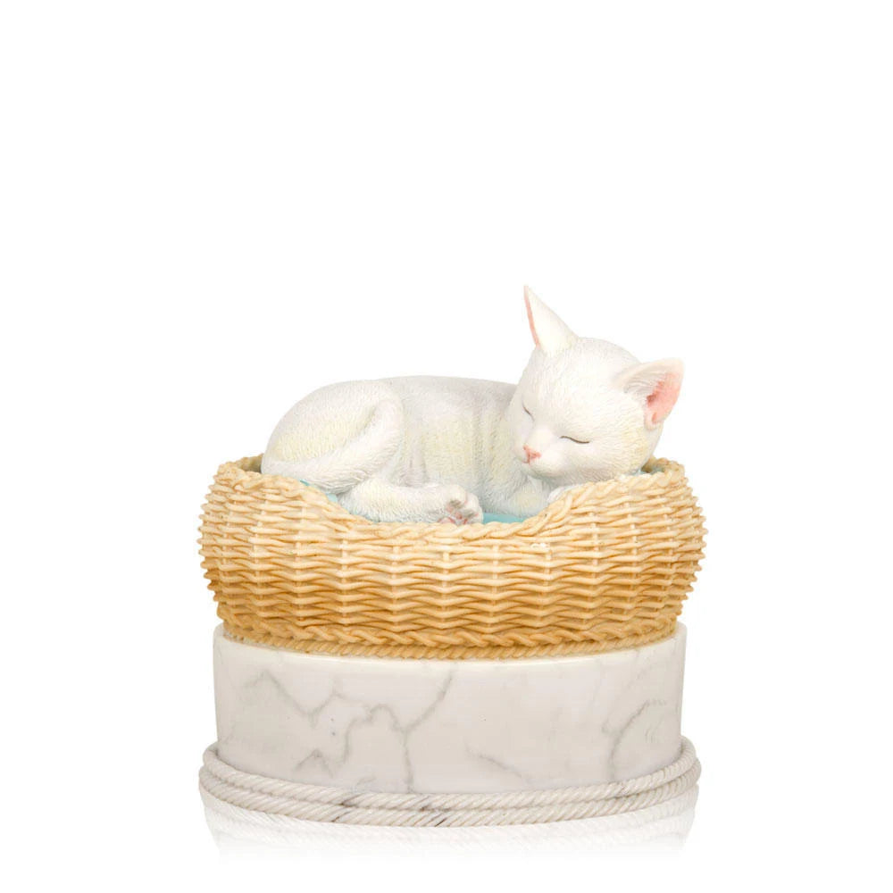 Hand Painted White Cat in Basket Cremation Urn W468955