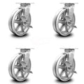 8 inch x 2 inch V Groove Semi Steel Swivel Casters with Brakes Set of 4 T937202