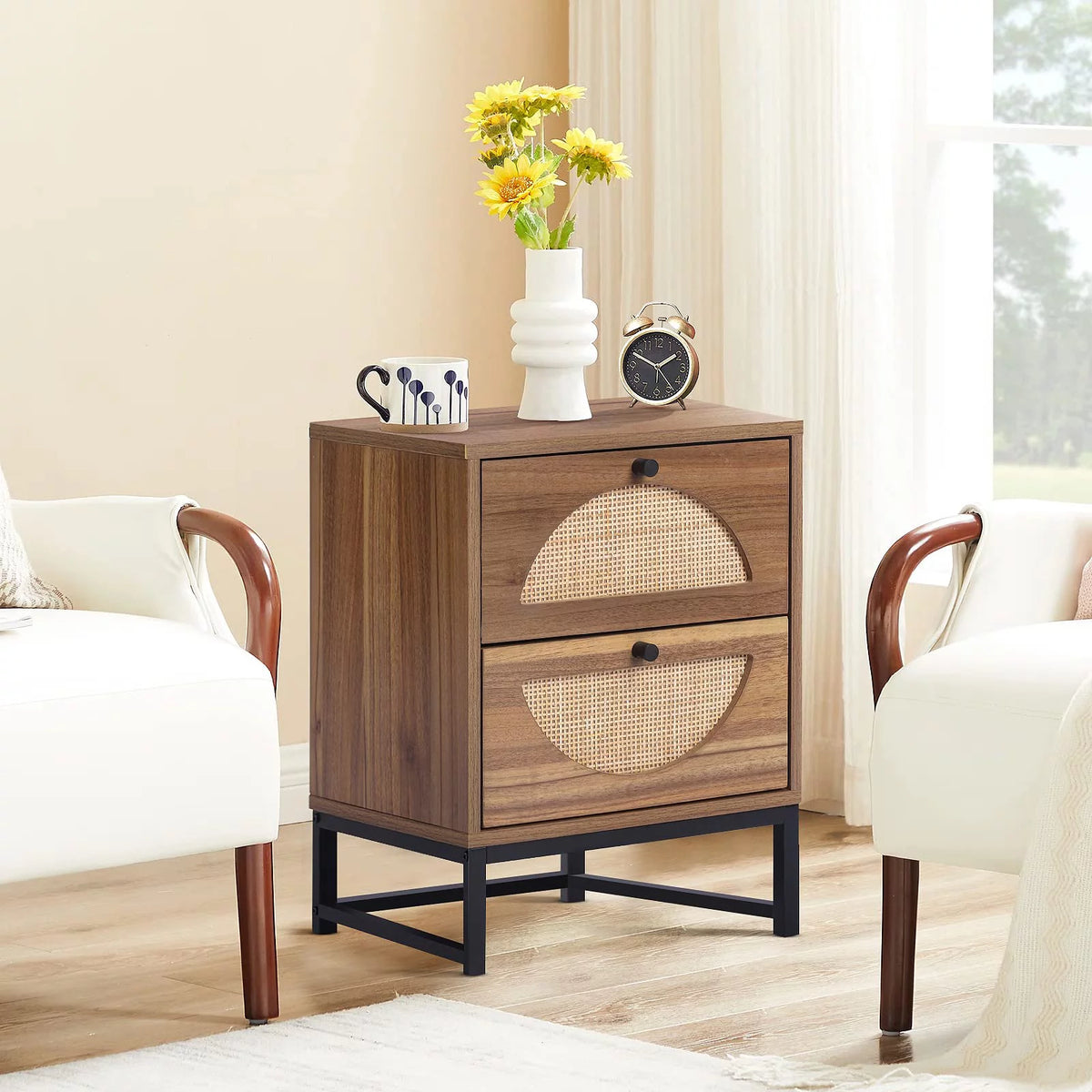 Brown 2 Drawer Rattan Nightstand G484328