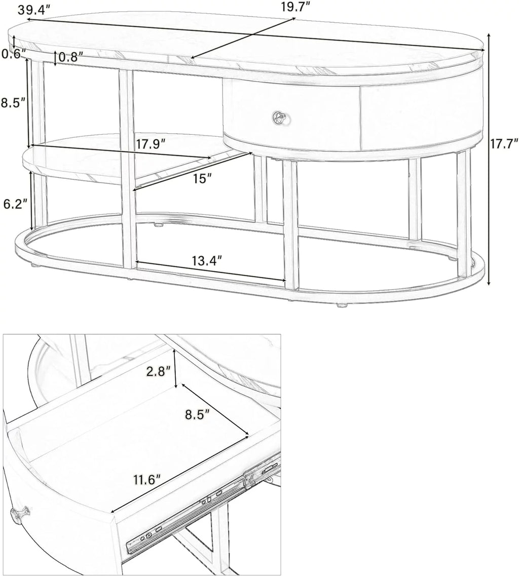 White Oval Marble Coffee Table with Storage V306570