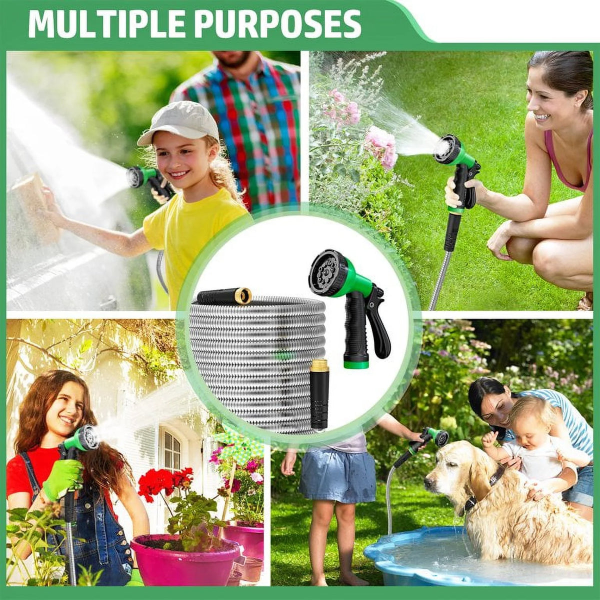 50FT Stainless Steel Metal Garden Hose with 10 Function Nozzle N823147