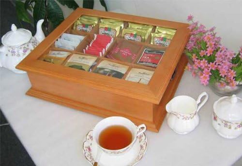 Tea Bag Storage Box Solid Wood Oak Finish Y61227
