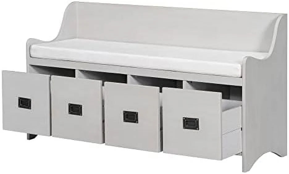 48" Entry Bench with Removable Cushion and 4 Drawers White C849