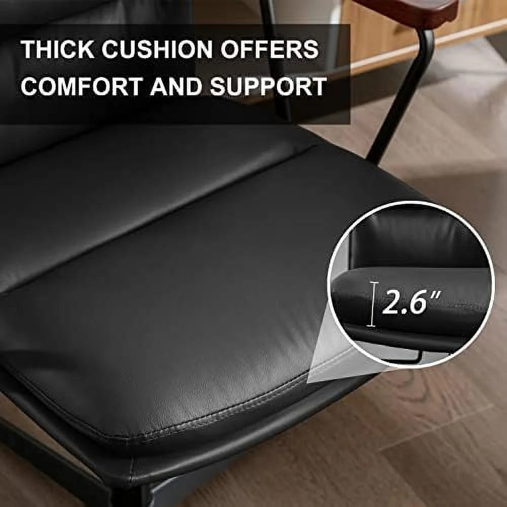 Black PU Padded Criss Cross Office Desk Chair with Wooden Armrests N41335