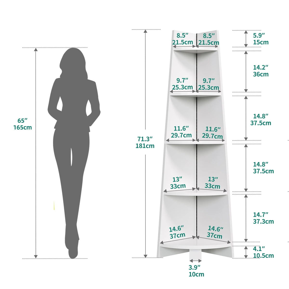 White 5 Tier Corner Shelf with Led Light H5323