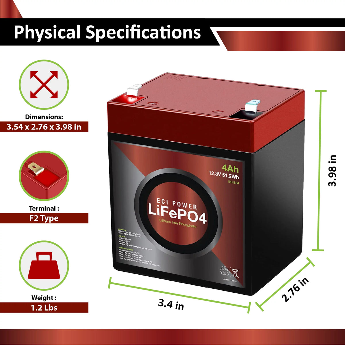 12V 4Ah Lithium LiFePO4 Rechargeable Battery M480734