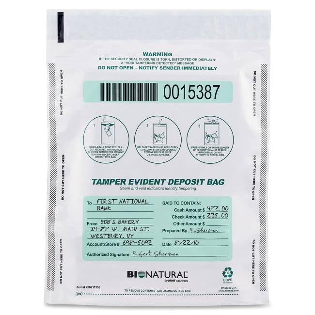 Cash Bags 9 x 12 White 100/Pack J994
