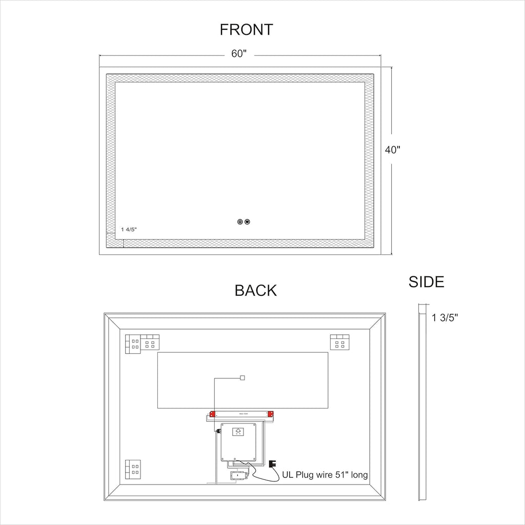 60x40Inch LED Lighted Bathroom Mirror A3289