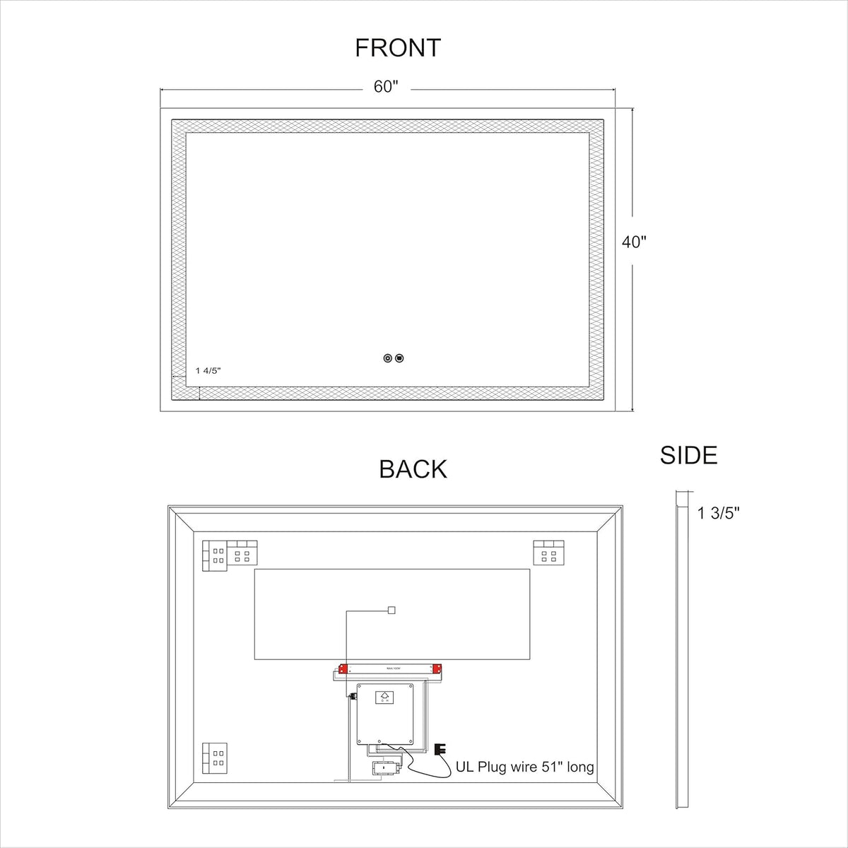 60x40Inch LED Lighted Bathroom Mirror A3289