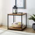 Brown Oak Wood Look Side End Table with Metal Frame C9910
