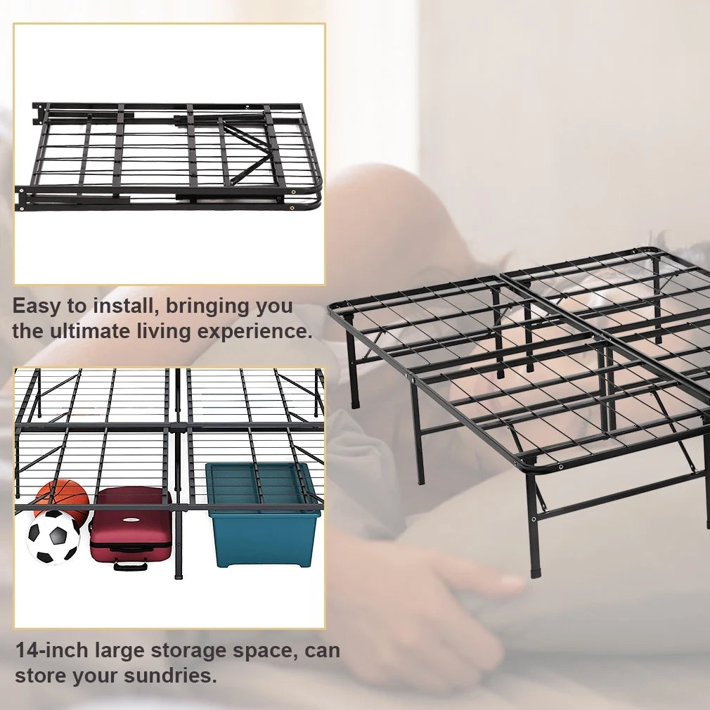 Full Metal Folding Bed Frame 14 inch Black E985788