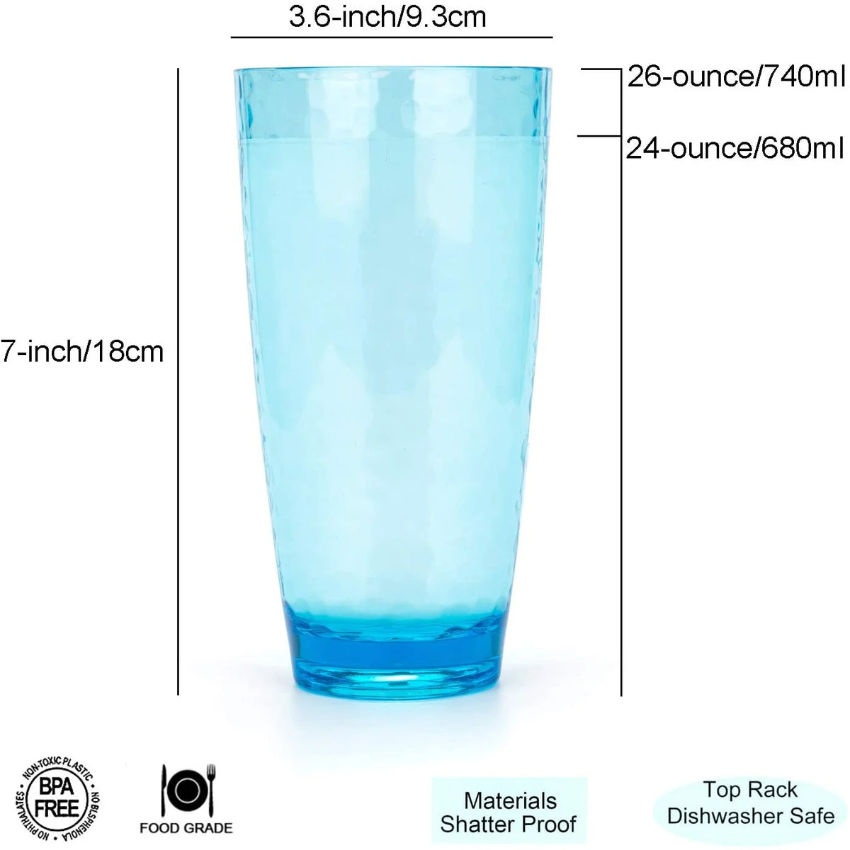 26-Ounce Acrylic Glasses Plastic Tumbler Set of 6 BPA Free Q909683
