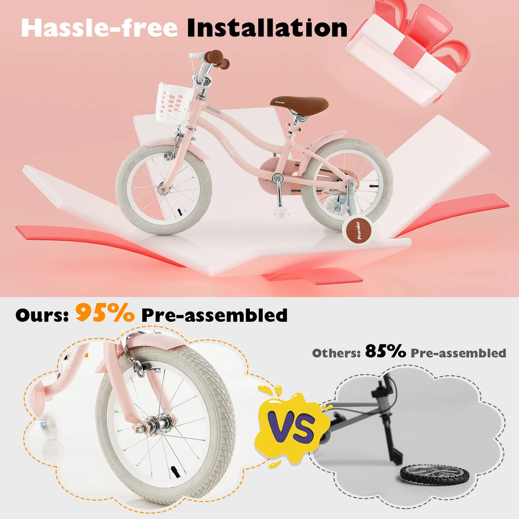 14'' Kids Bike with Training Wheels & Basket Pink V198614