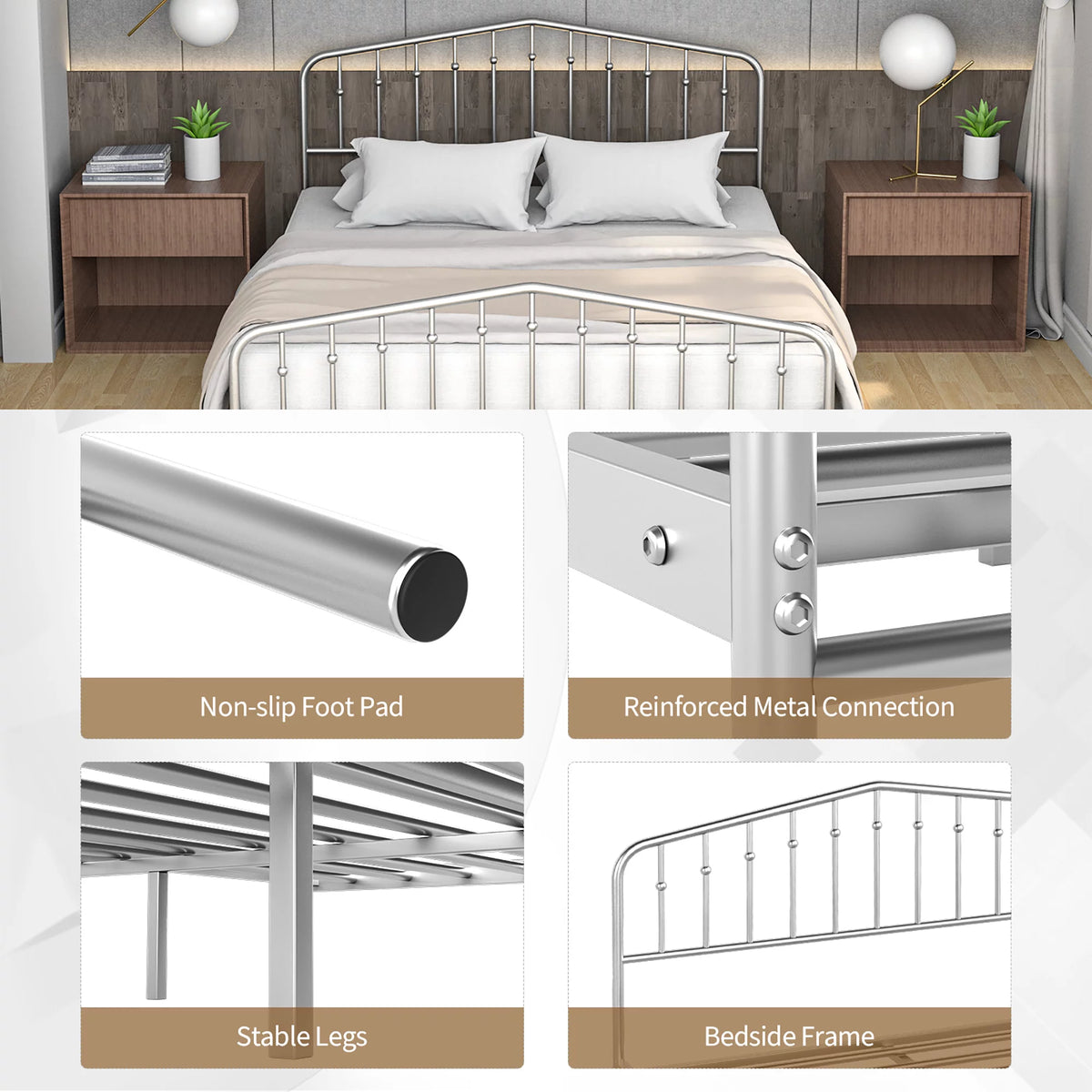 Queen Size Metal Bed Frame with Headboard and Footboard F980546