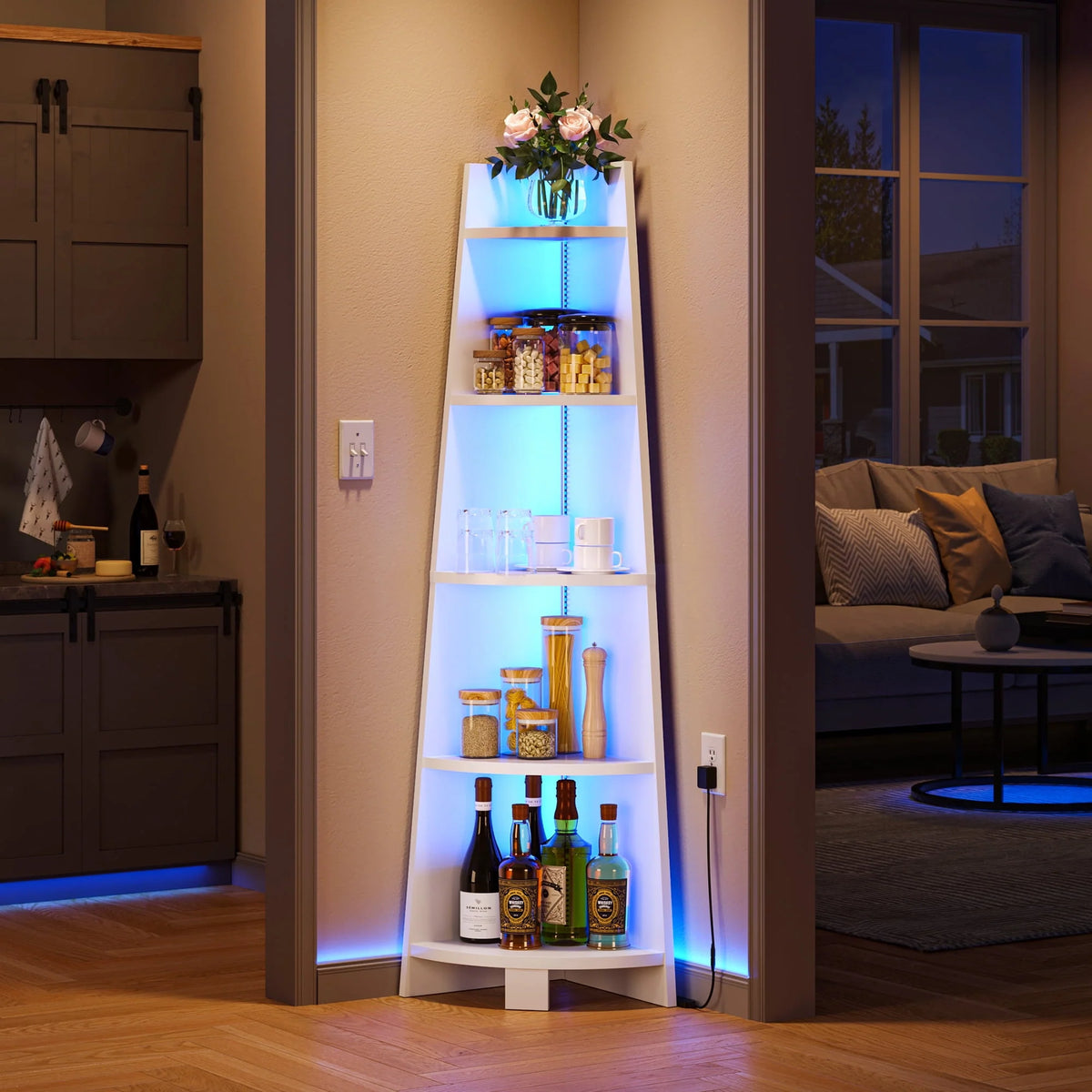 White 5 Tier Corner Shelf with Led Light H5323