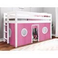 Contemporary Low Loft Twin Bed with End Ladder, White with Pink & White Tent S38302