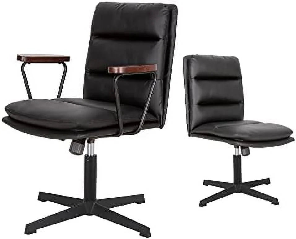 Black PU Padded Criss Cross Office Desk Chair with Wooden Armrests N41335
