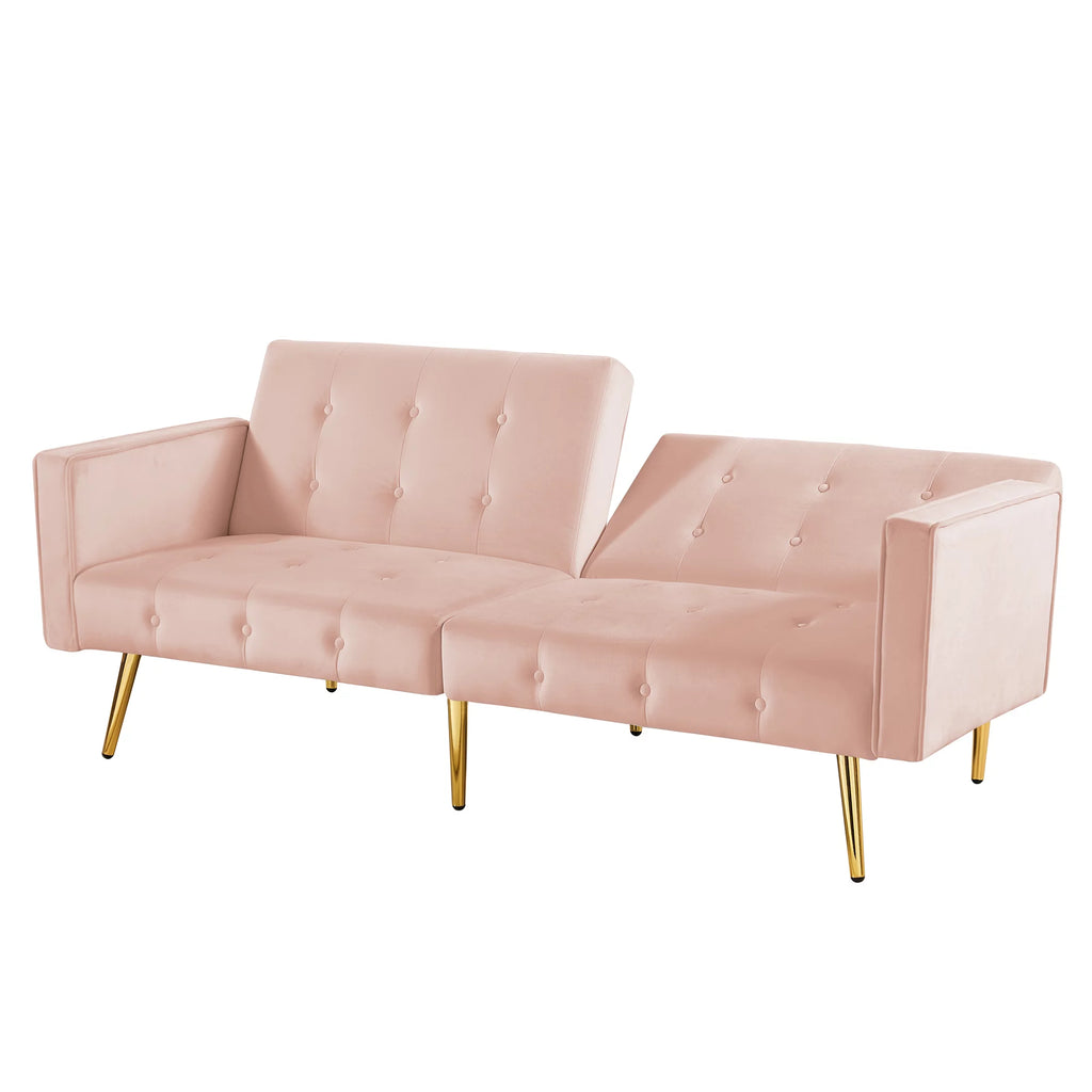 Pink Velvet Convertible Sofa Bed with Armrests A515