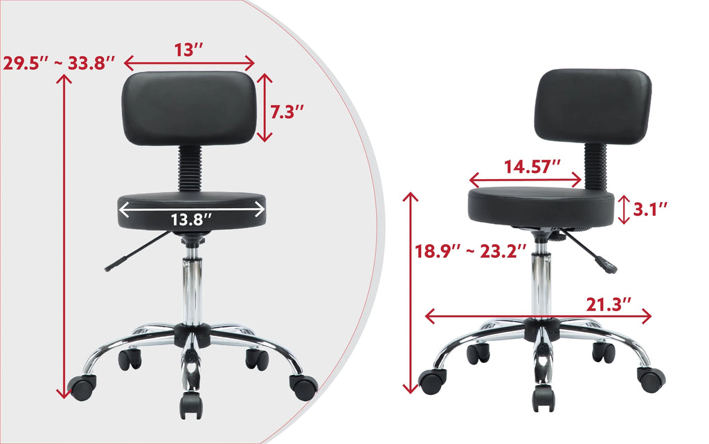Black Faux Leather Adjustable Drafting Stool with Wheels P1255