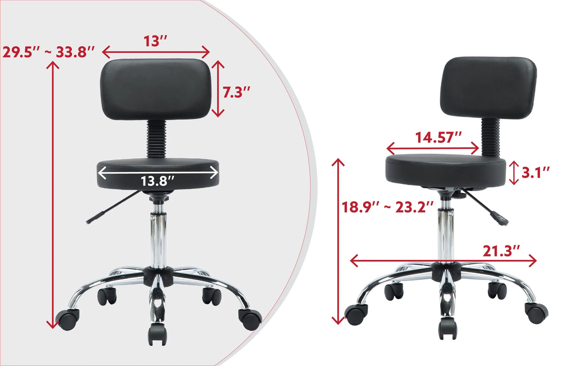Black Faux Leather Adjustable Drafting Stool with Wheels P1255