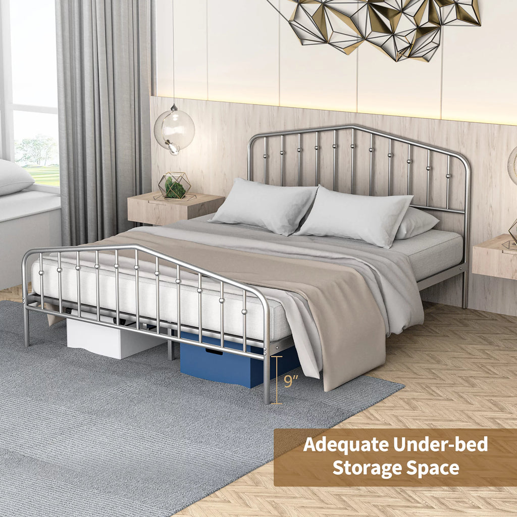 Queen Size Metal Bed Frame with Headboard and Footboard F980546