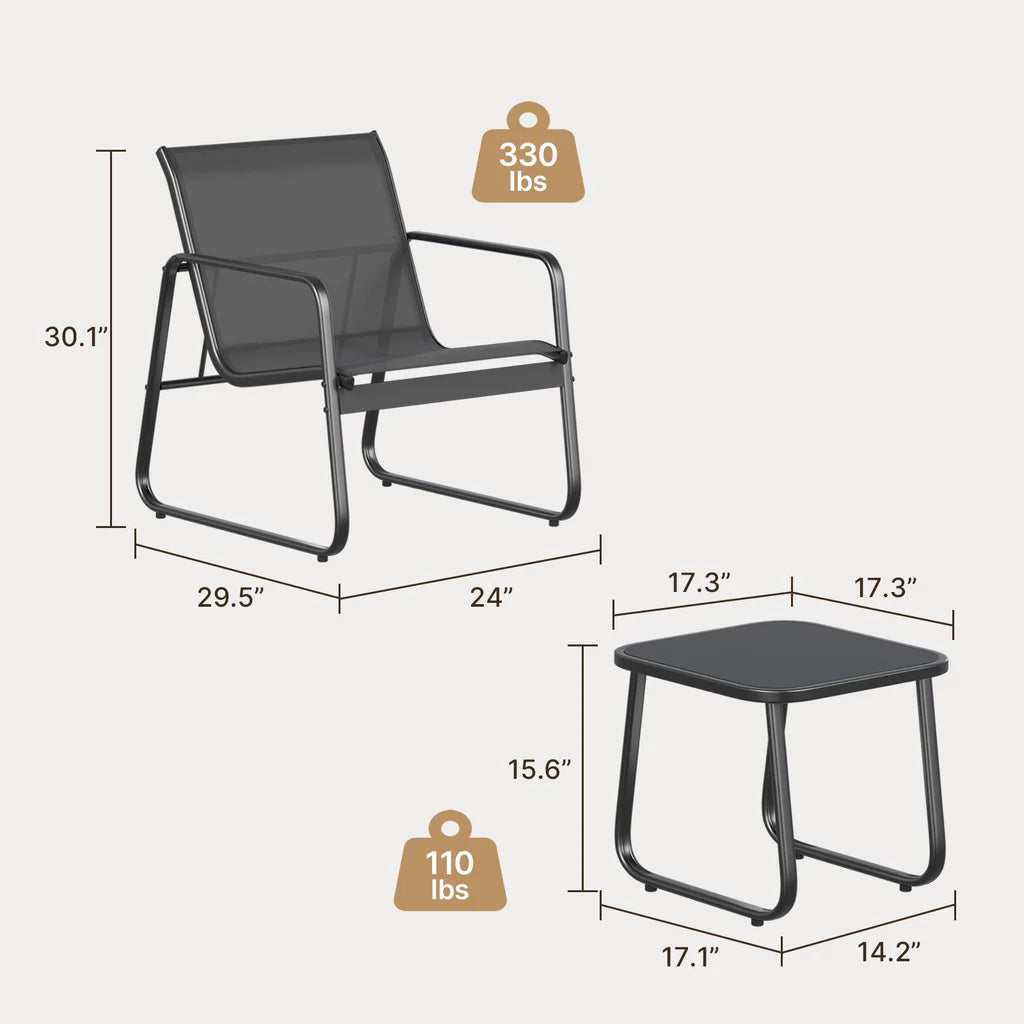 3 Pieces Textilene Patio Furniture Set with Tea Table Z4187