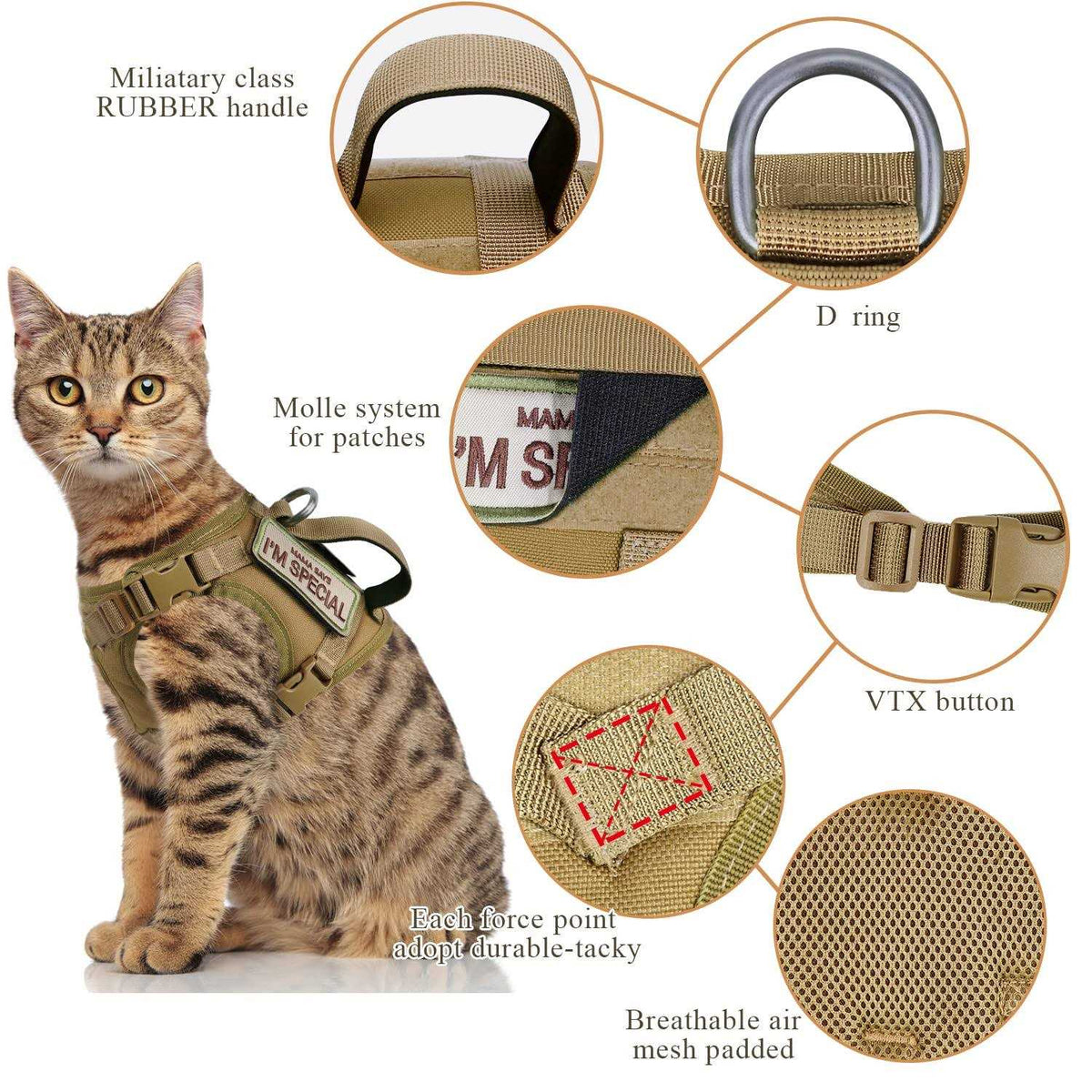 Tactical Cat Harness Soft Mesh Adjustable Pet Vest Harness W5172