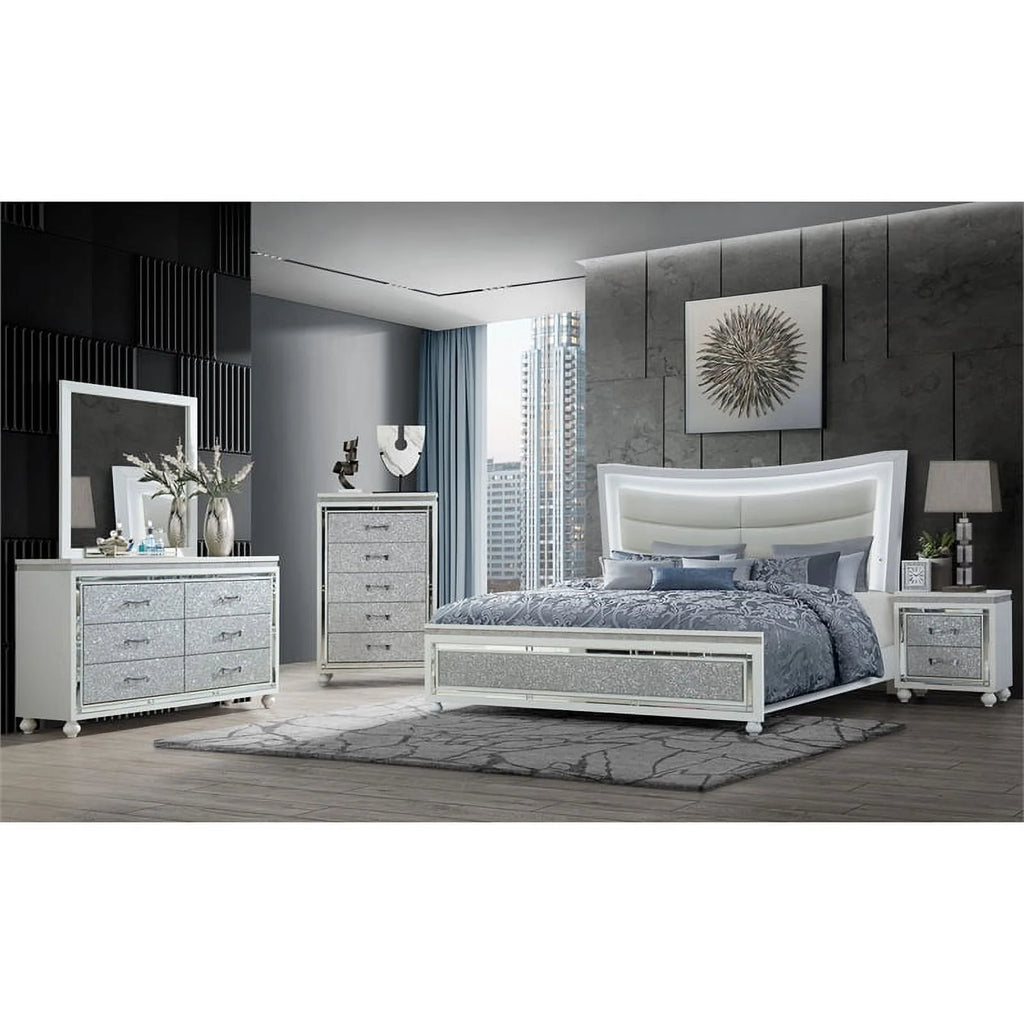 White Queen Bed With Led Lighting W82159