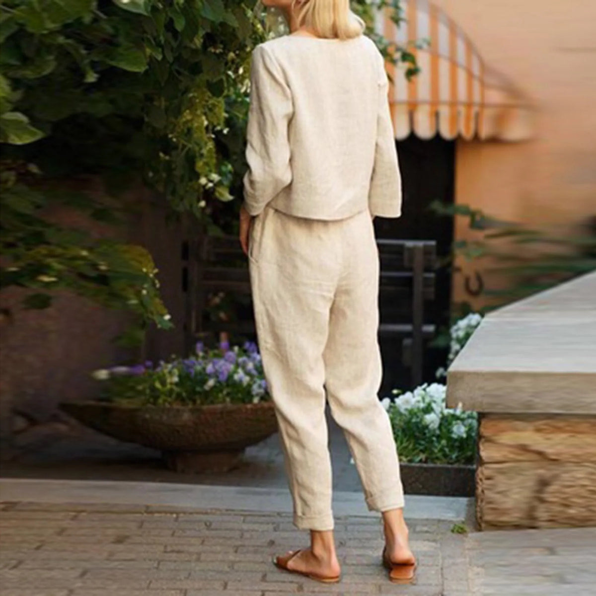 Women's Casual 2 Piece Long Sleeve Top and Tie Waist Pants Lounge Set W4488