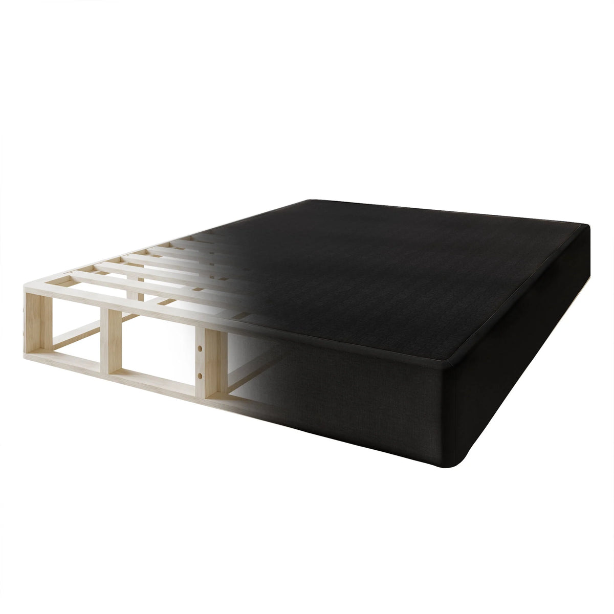 Wood Box Spring Mattress Foundation 8 Black Linen Full P968632