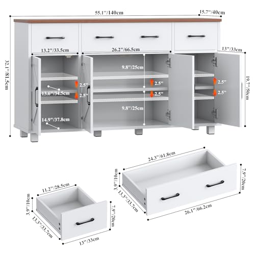 Blue Wood Buffet Cabinet with Drawers A46074